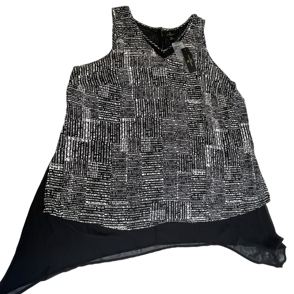 Worthington Woman Black White V-Neck Blouse Size 1XL Tunic Pullover Top Layered‎